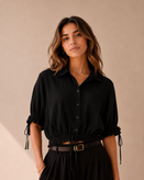 شومیز زنانه لینن مدل عروسکی رنگ مشکی