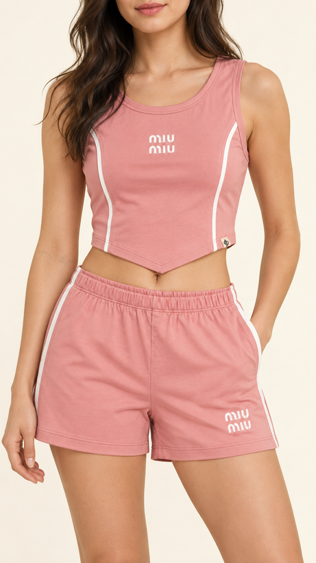 ست تاپ و شلوارک miumiu صورتی