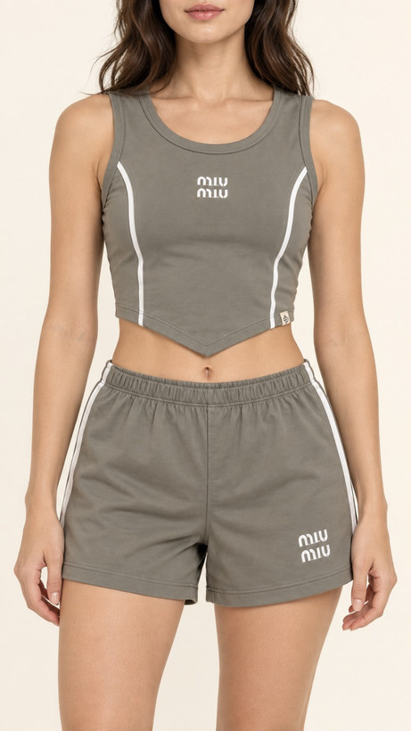 ست تاپ و شلوارک miumiu طوسی زیتونی