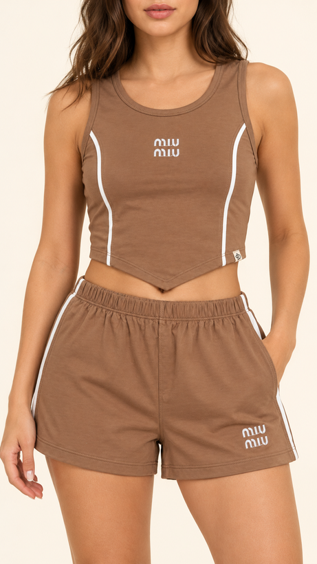 ست تاپ و شلوارک miumiu کرم