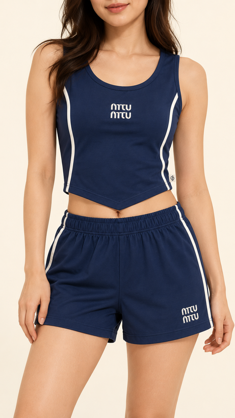 ست تاپ و شلوارک miumiu سورمه ای