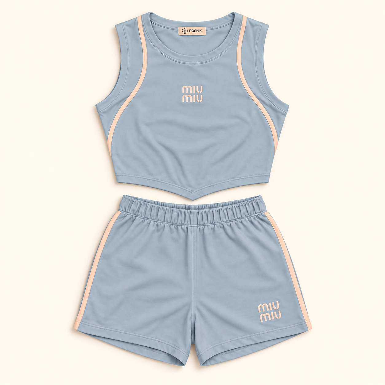 ست تاپ و شلوارک miumiu آبی روشن