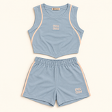 ست تاپ و شلوارک miumiu آبی روشن