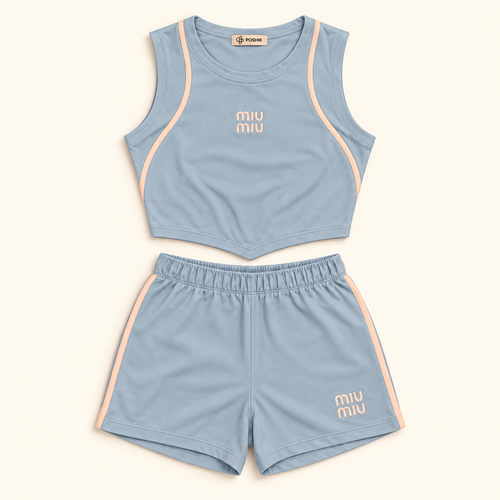 ست تاپ و شلوارک miumiu آبی روشن