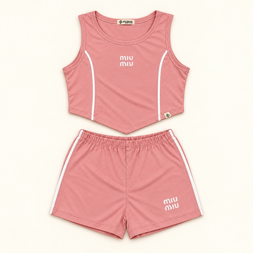 ست تاپ و شلوارک miumiu صورتی