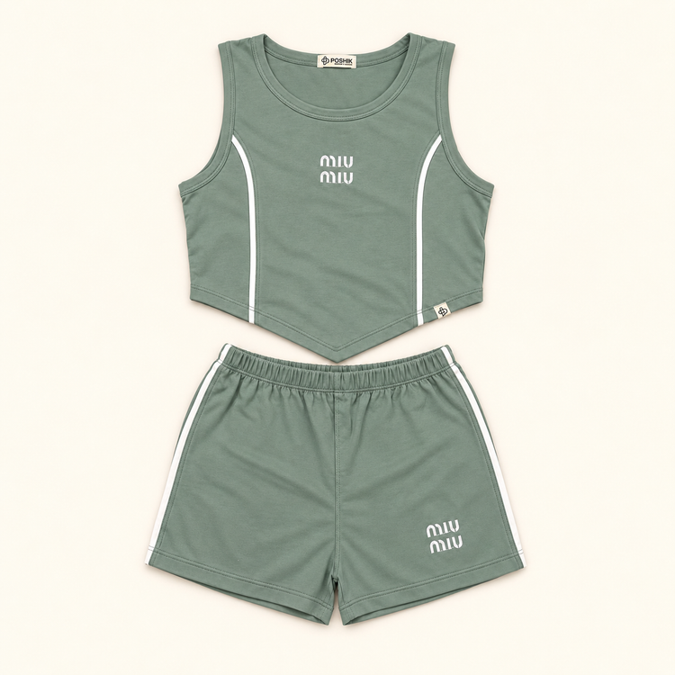 ست تاپ و شلوارک miumiu سبز روشن
